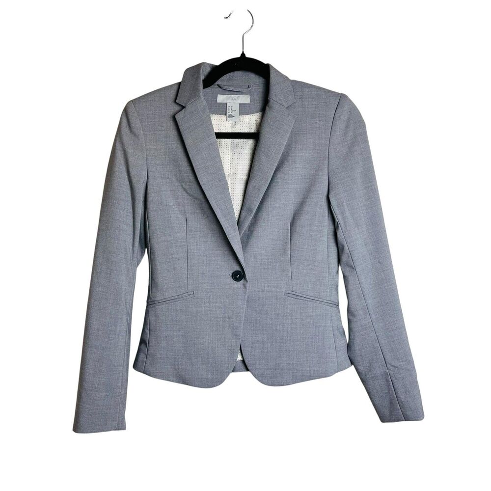 H&M Blazer Womens Small Gray Single Button Office Career Suit Jacket Classic